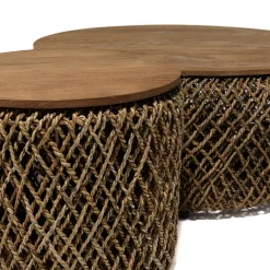 Table basse gigogne ronde en teck et rotin (lot de 3) SWING