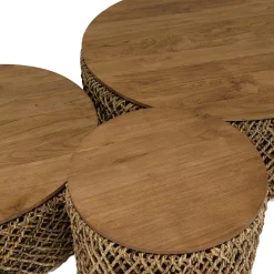 Table basse gigogne ronde en teck et rotin (lot de 3) SWING