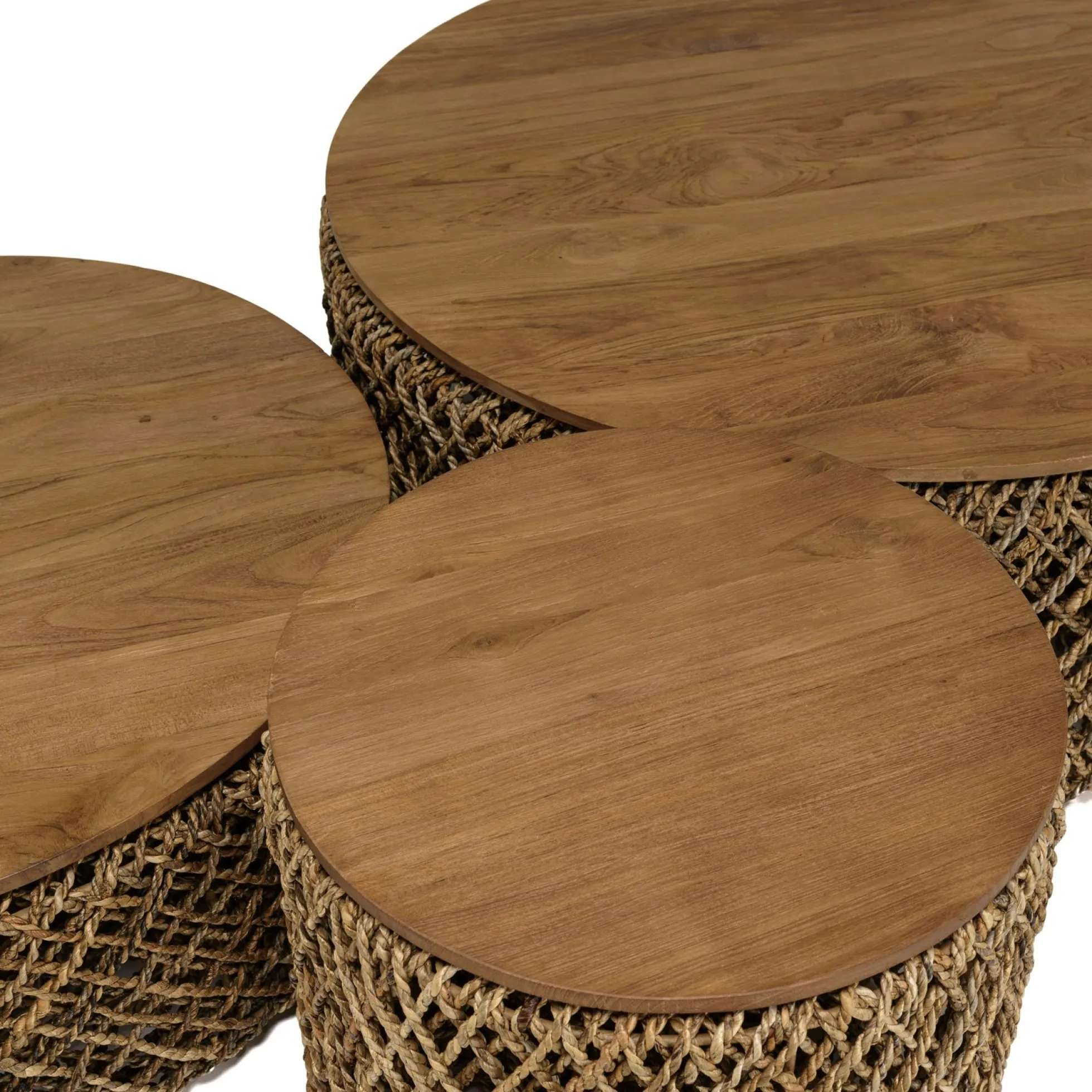 Table basse gigogne ronde en teck et rotin (lot de 3) SWING