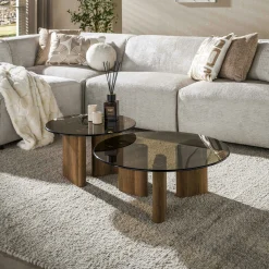 Table basse gigogne ronde en verre fumé (lot de 2) MILOS