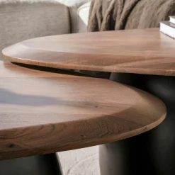 Table basse gigogne triangulaire bois foncé et métal (x2) NAKO
