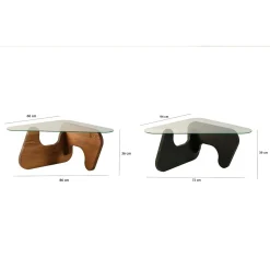 Table basse gigogne verre - 2 bois, triangle (lot de 2) ANZIO