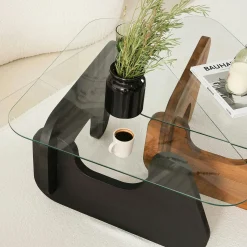 Table basse gigogne verre - 2 bois, triangle (lot de 2) ANZIO