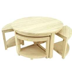 Table basse hévéa D90cm + 4 tabourets MAORI