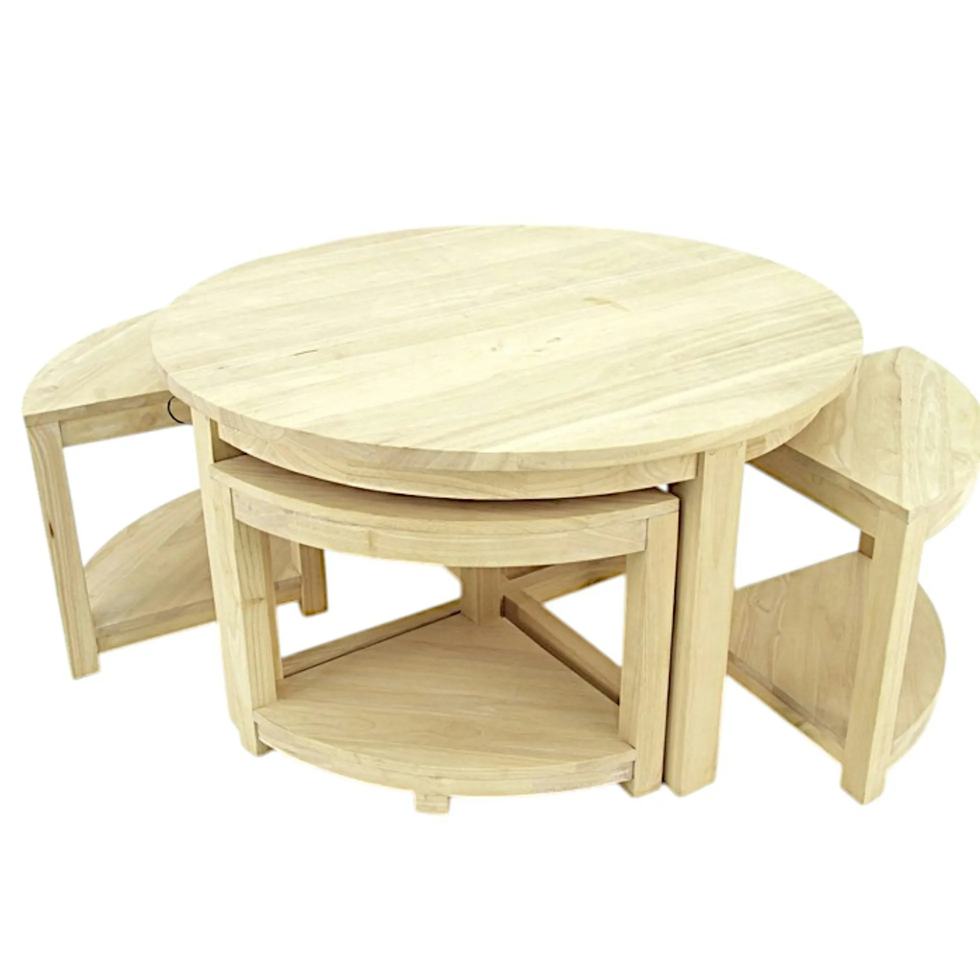 Table basse hévéa D90cm + 4 tabourets MAORI