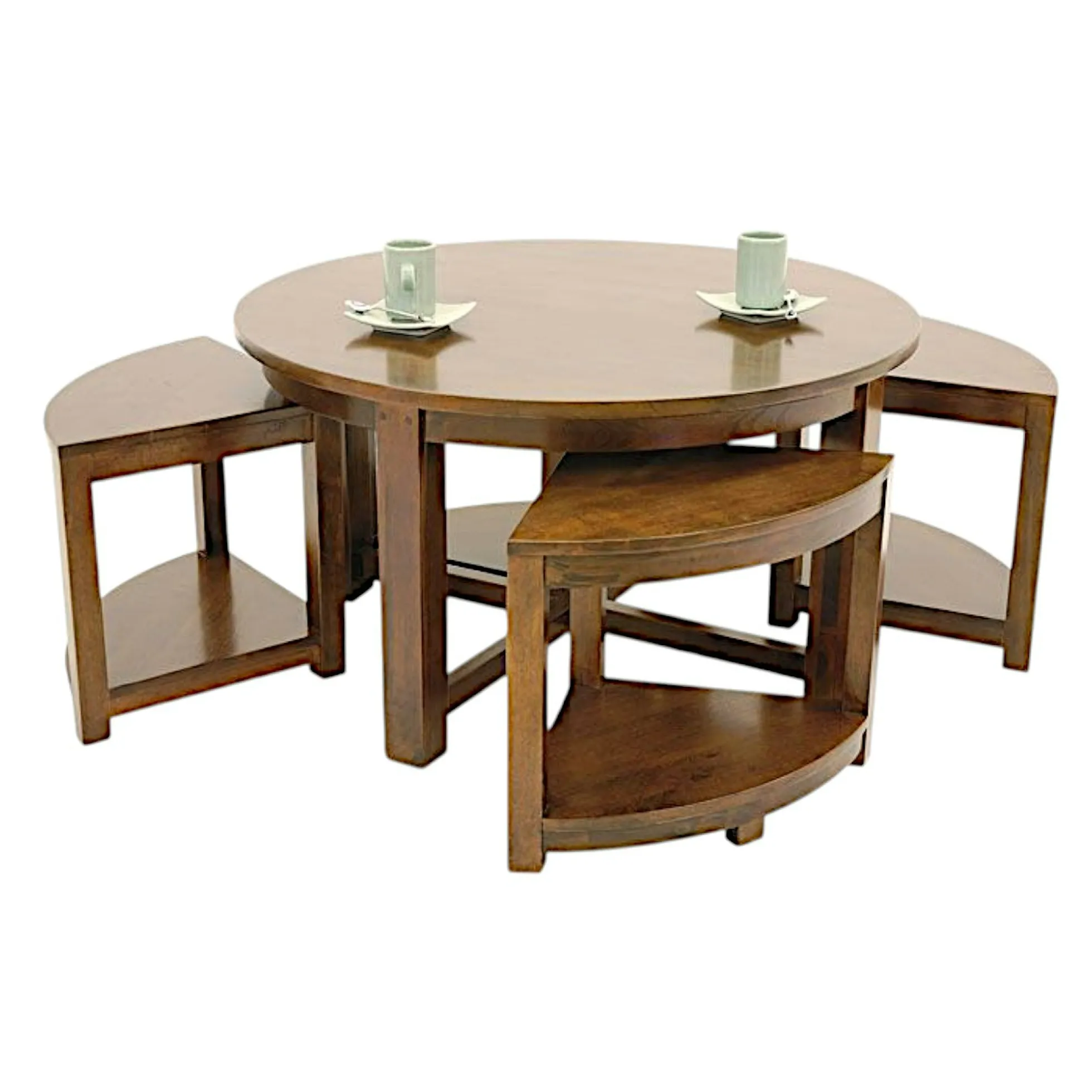 Table basse hévéa D90cm + 4 tabourets MAORI