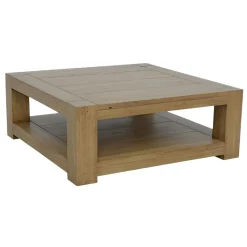Table basse Hévéa double plateaux 90x90x35cm ATTAN