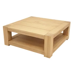 Table basse Hévéa double plateaux 90x90x35cm ATTAN