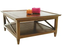 Table basse Hévéa double plateaux et côtés croisillons 90x90x45cm MAORI / TRADITION