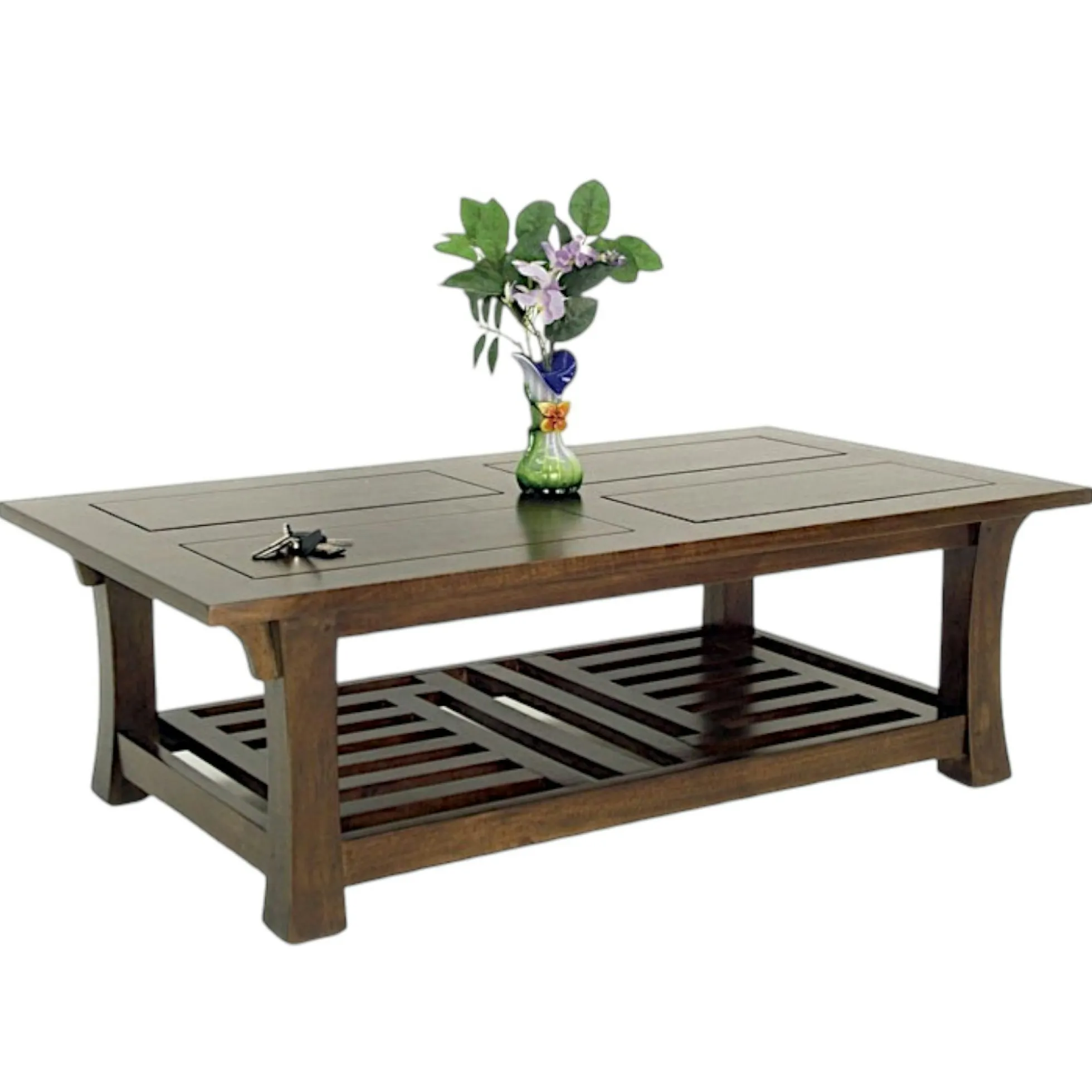 Table basse hévéa double plateaux 126x70cm MAORI