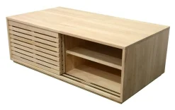 Table basse Hévéa 4 portes coulissantes Persiennes 130x70x45cm NEW ORLEANS