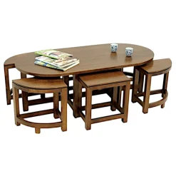 Table basse hévéa + 6 tabourets MAORI