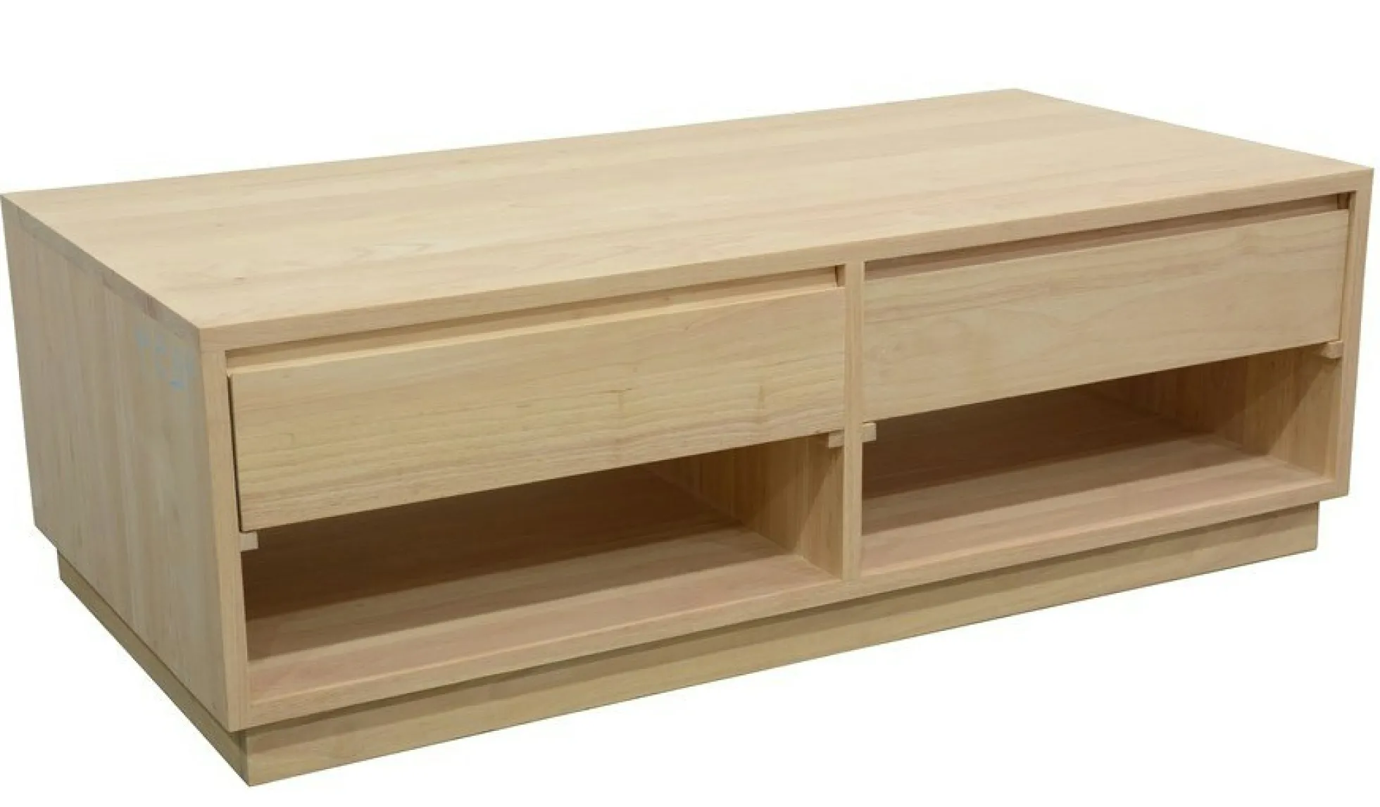 Table basse Hévéa 2 tiroirs traversants, 2 niches basses sous tiroirs 120x60x40cm BALTIC