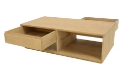 Table basse Hévéa 2 tiroirs traversants, 2 niches basses sous tiroirs 120x60x40cm BALTIC