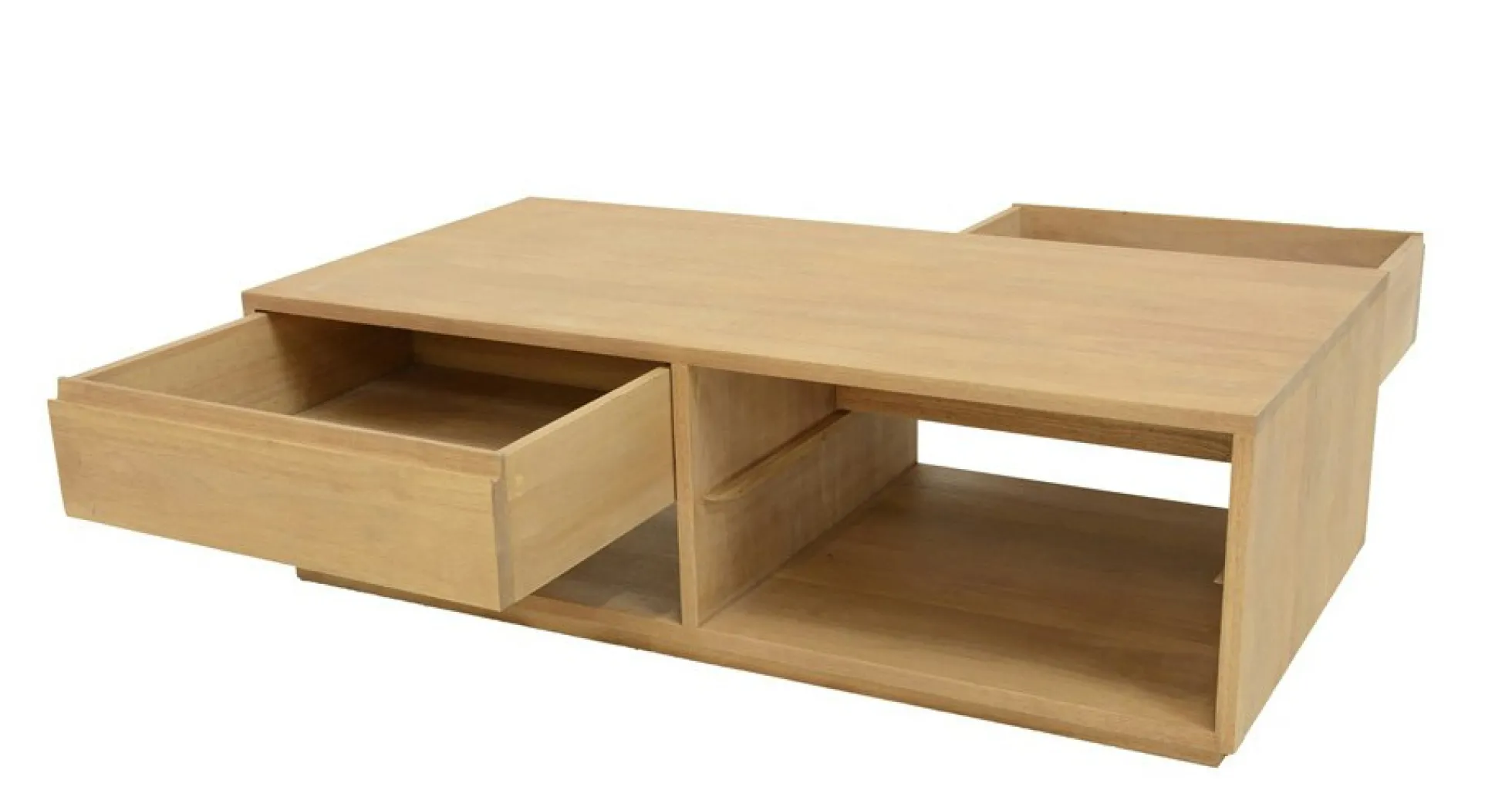 Table basse Hévéa 2 tiroirs traversants, 2 niches basses sous tiroirs 120x60x40cm BALTIC