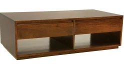 Table basse Hévéa 2 tiroirs traversants, 2 niches basses sous tiroirs 120x60x40cm BALTIC
