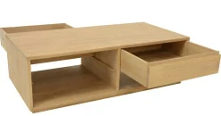 Table basse Hévéa 2 tiroirs traversants, 2 niches basses sous tiroirs 120x60x40cm BALTIC