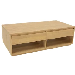 Table basse Hévéa 2 tiroirs traversants, 2 niches basses sous tiroirs 120x60x40cm BALTIC
