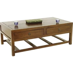Table basse Hévéa 4 tiroirs 127x71x46cm MAORI