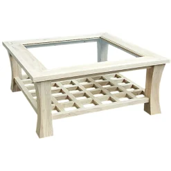 Table basse hévéa vitrée 80x80cm MAORI