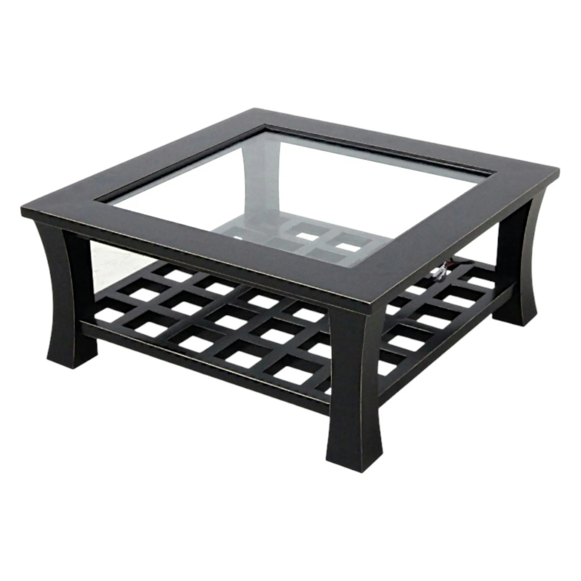 Table basse hévéa vitrée 80x80cm MAORI