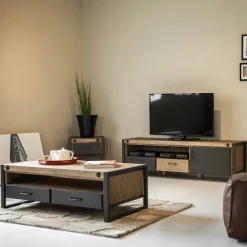 Table basse industrielle bois métal boulons BROOKLYN