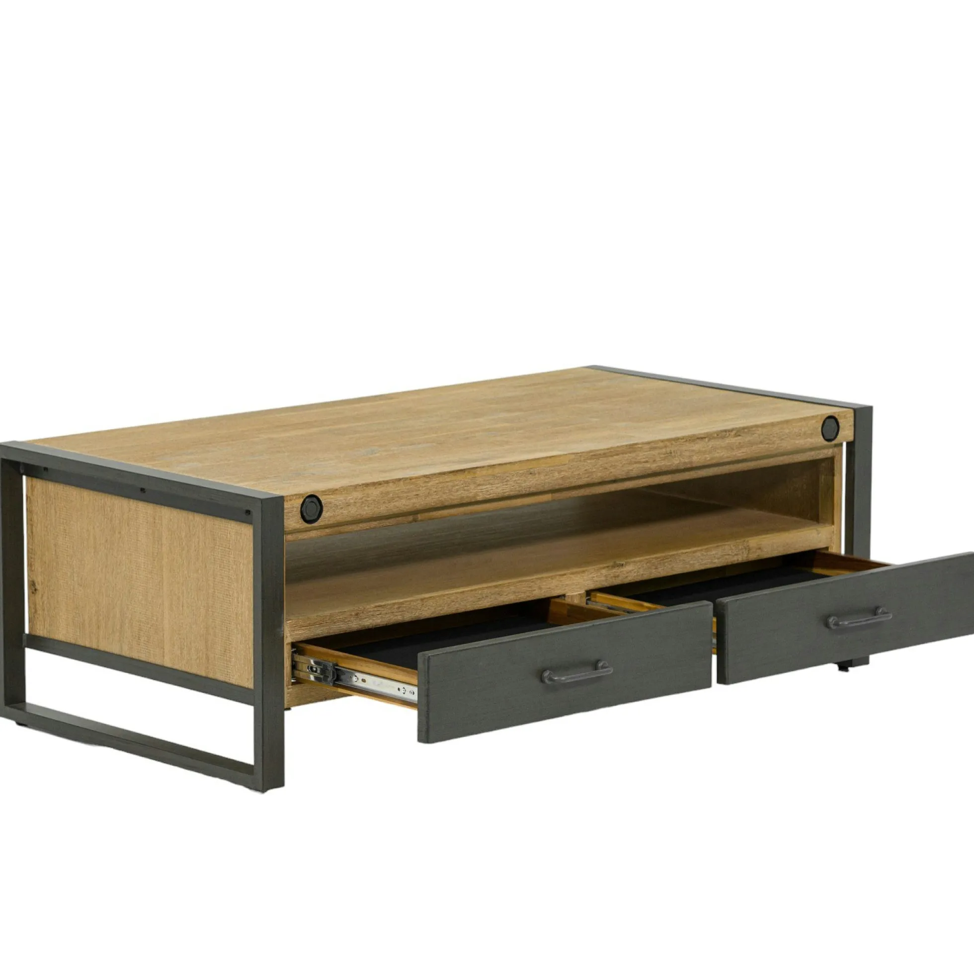 Table basse industrielle bois métal boulons BROOKLYN