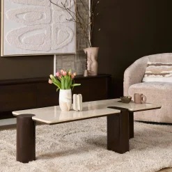 Table basse marbre et bois style puzzle DUOMO