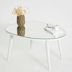 Table basse miroir forme organique pieds blancs TULUM