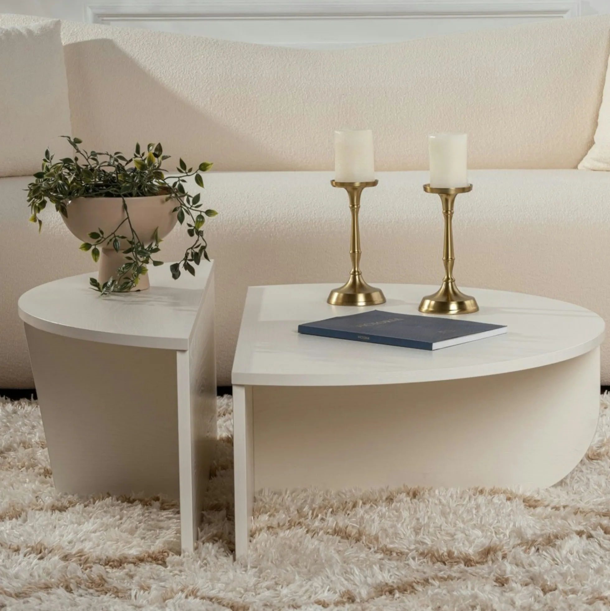 Table basse moderne blanche effet bois - 2 hauteurs MARFA