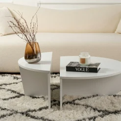 Table basse moderne blanche effet laque - 2 hauteurs MARFA