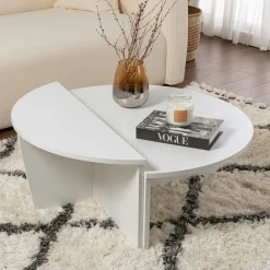 Table basse moderne blanche effet laque - 2 hauteurs MARFA