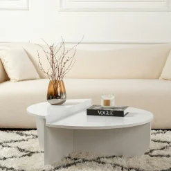 Table basse moderne blanche effet laque - 2 hauteurs MARFA