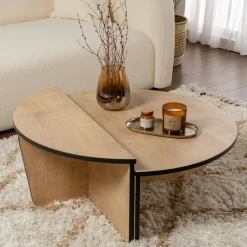 Table basse moderne effet bois ruban noir - 2 hauteurs MARFA