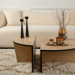 Table basse moderne effet bois ruban noir - 2 hauteurs MARFA