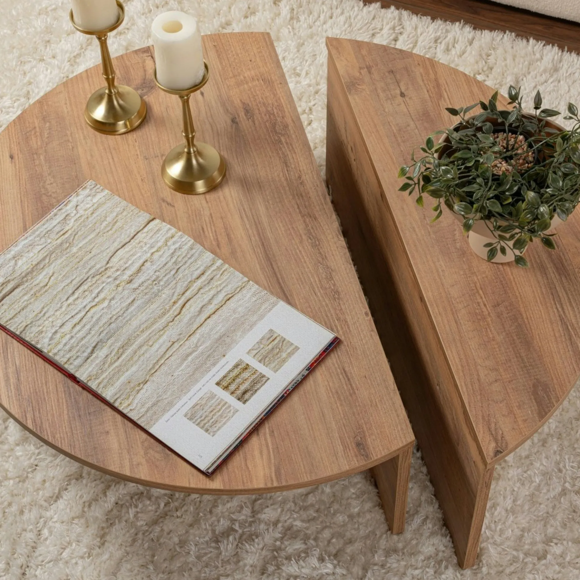Table basse moderne effet bois de pin - 2 hauteurs MARFA