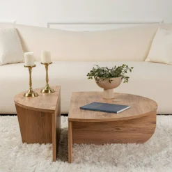 Table basse moderne effet bois de pin - 2 hauteurs MARFA