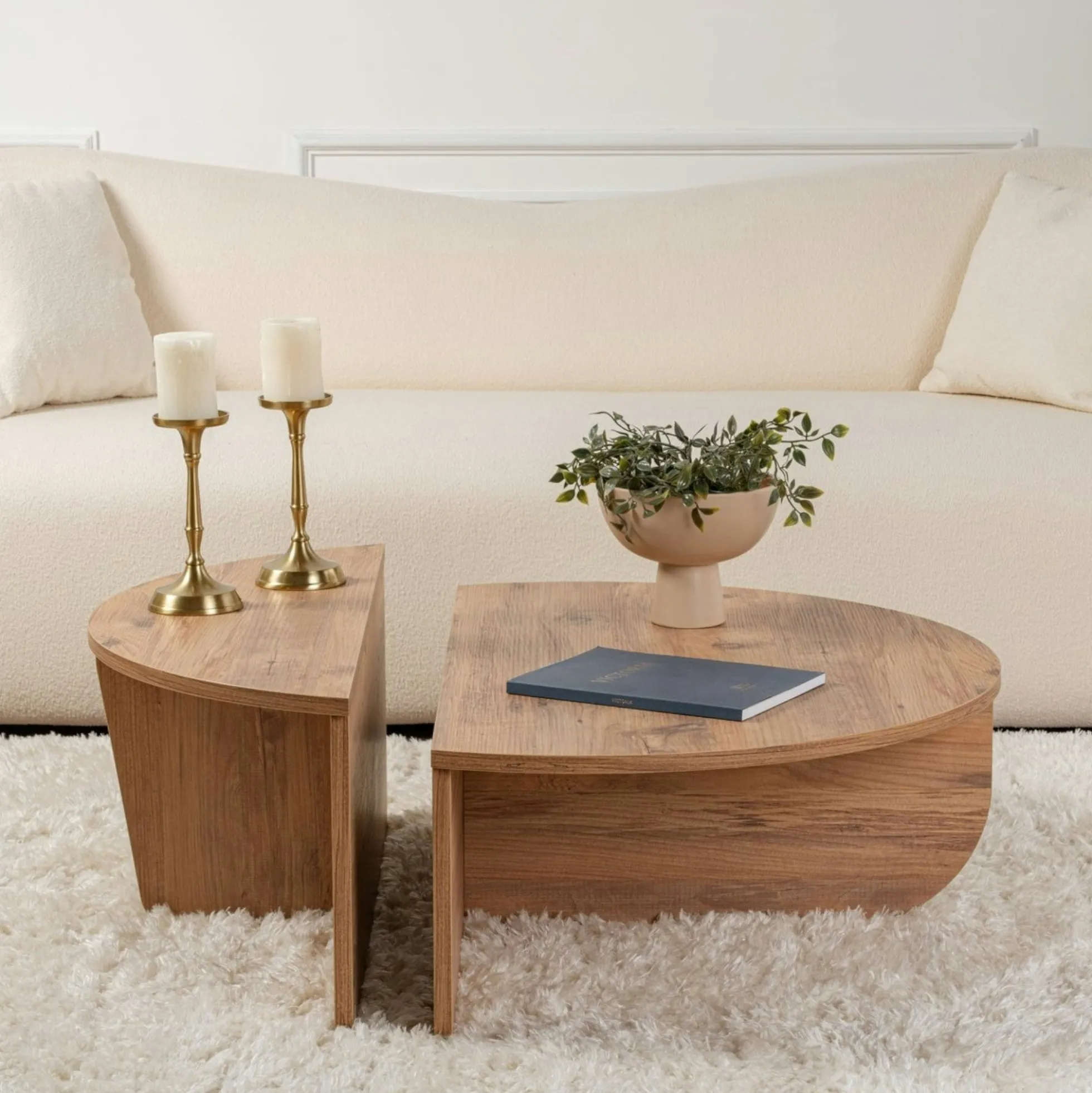 Table basse moderne effet bois de pin - 2 hauteurs MARFA