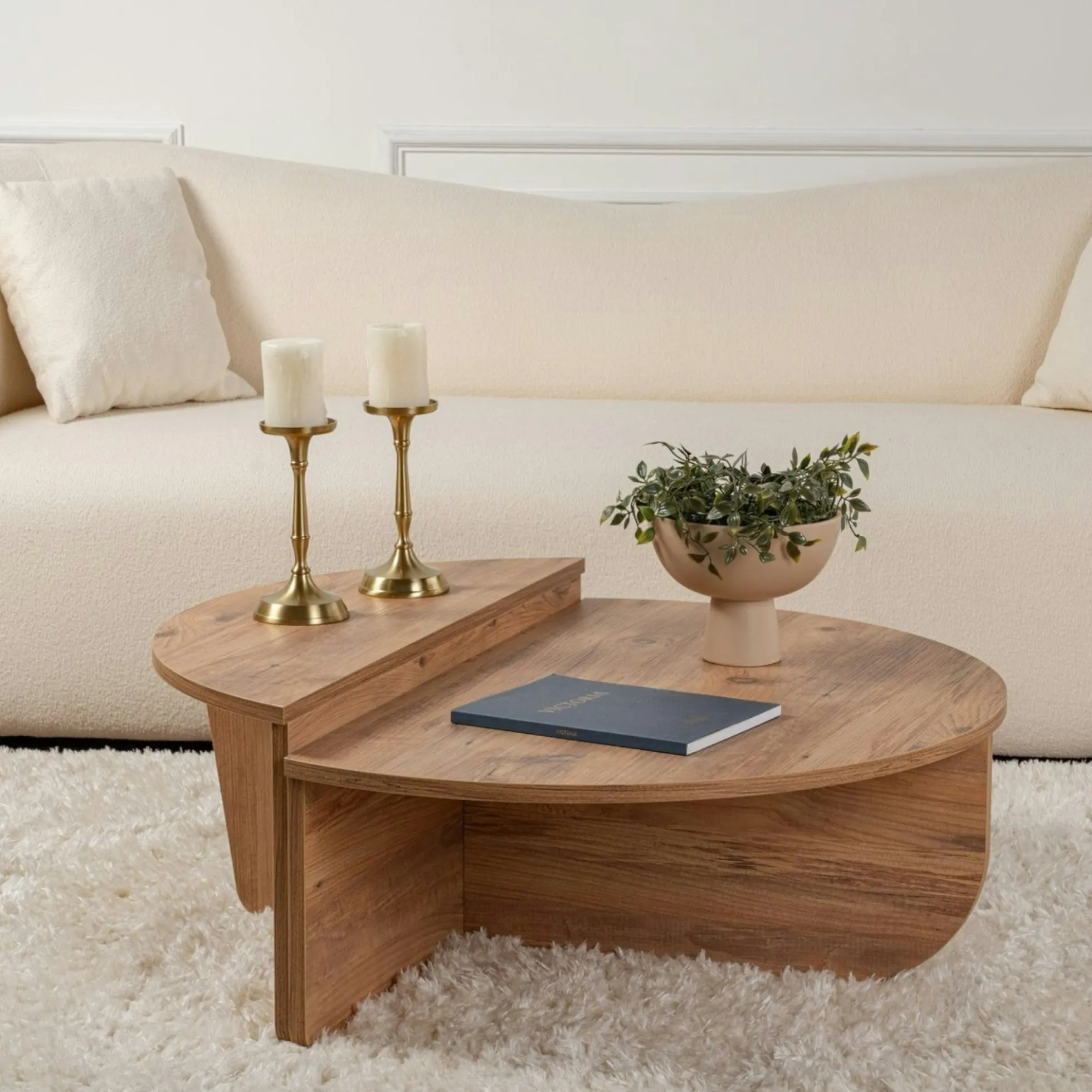 Table basse moderne effet bois de pin - 2 hauteurs MARFA