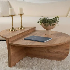 Table basse moderne effet bois de pin - 2 hauteurs MARFA