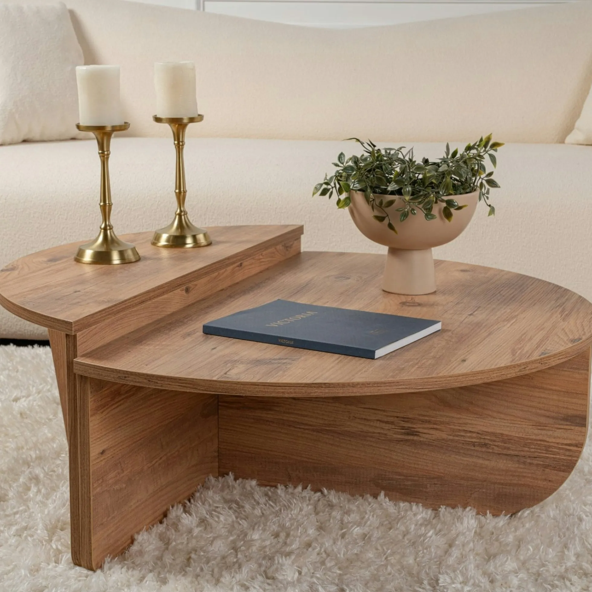 Table basse moderne effet bois de pin - 2 hauteurs MARFA