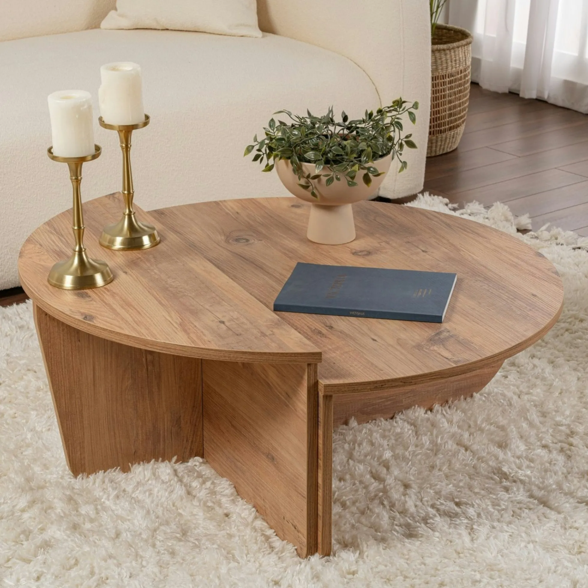 Table basse moderne effet bois de pin - 2 hauteurs MARFA