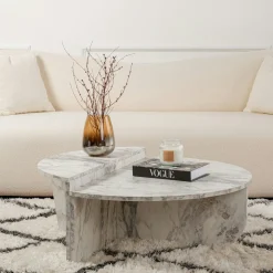 Table basse moderne effet marbre blanc - 2 hauteurs MARFA
