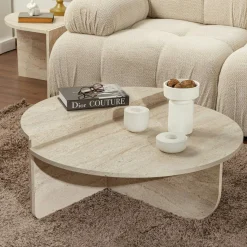Table basse moderne effet travertin - 2 hauteurs MARFA