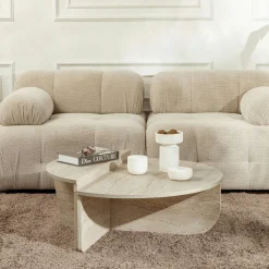Table basse moderne effet travertin - 2 hauteurs MARFA