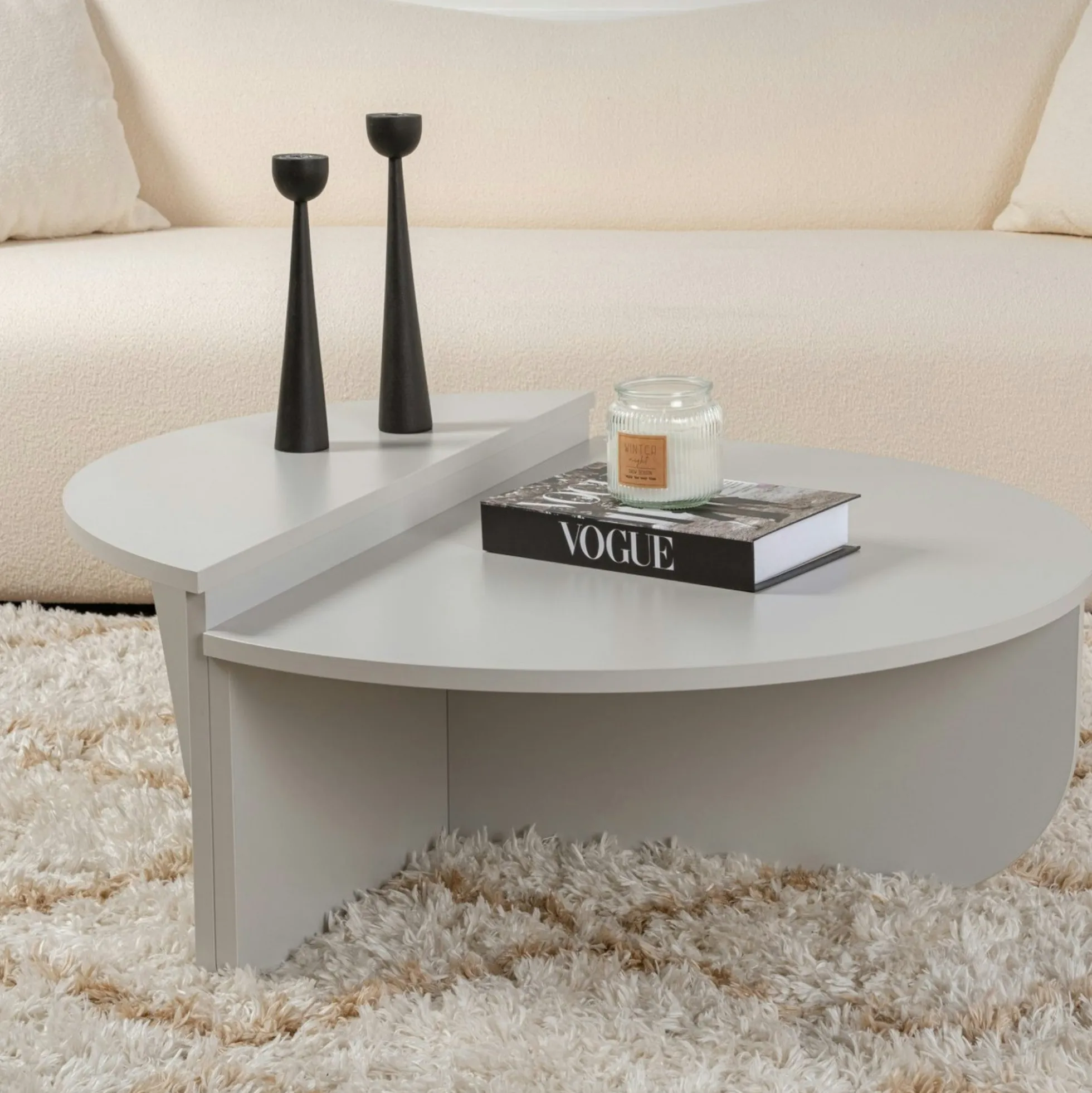 Table basse moderne grise effet laqué - 2 hauteurs MARFA