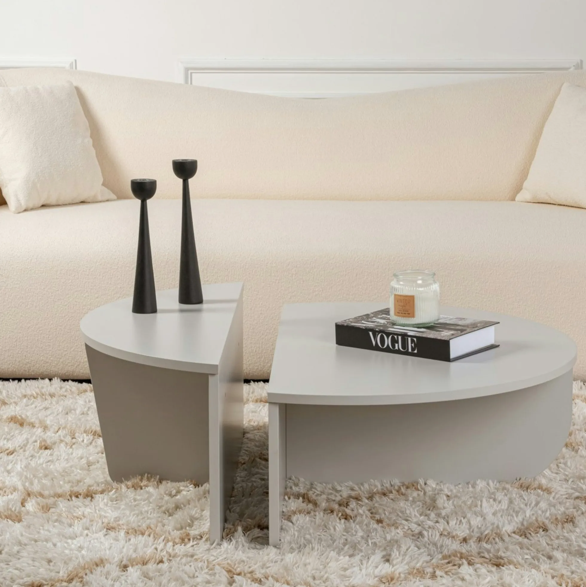 Table basse moderne grise effet laqué - 2 hauteurs MARFA