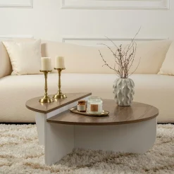Table basse moderne plateau effet noyer - 2 hauteurs MARFA