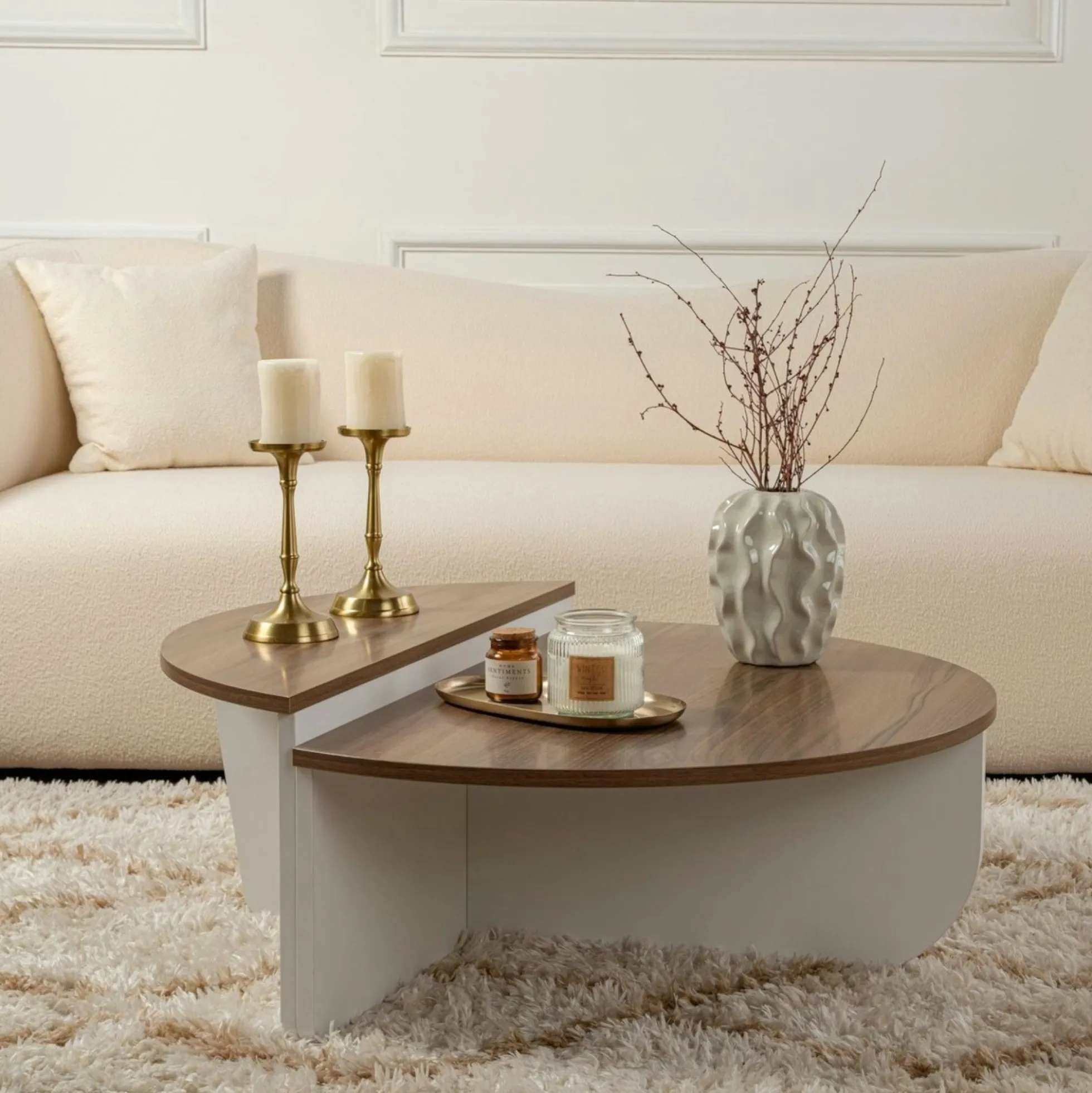 Table basse moderne plateau effet noyer - 2 hauteurs MARFA