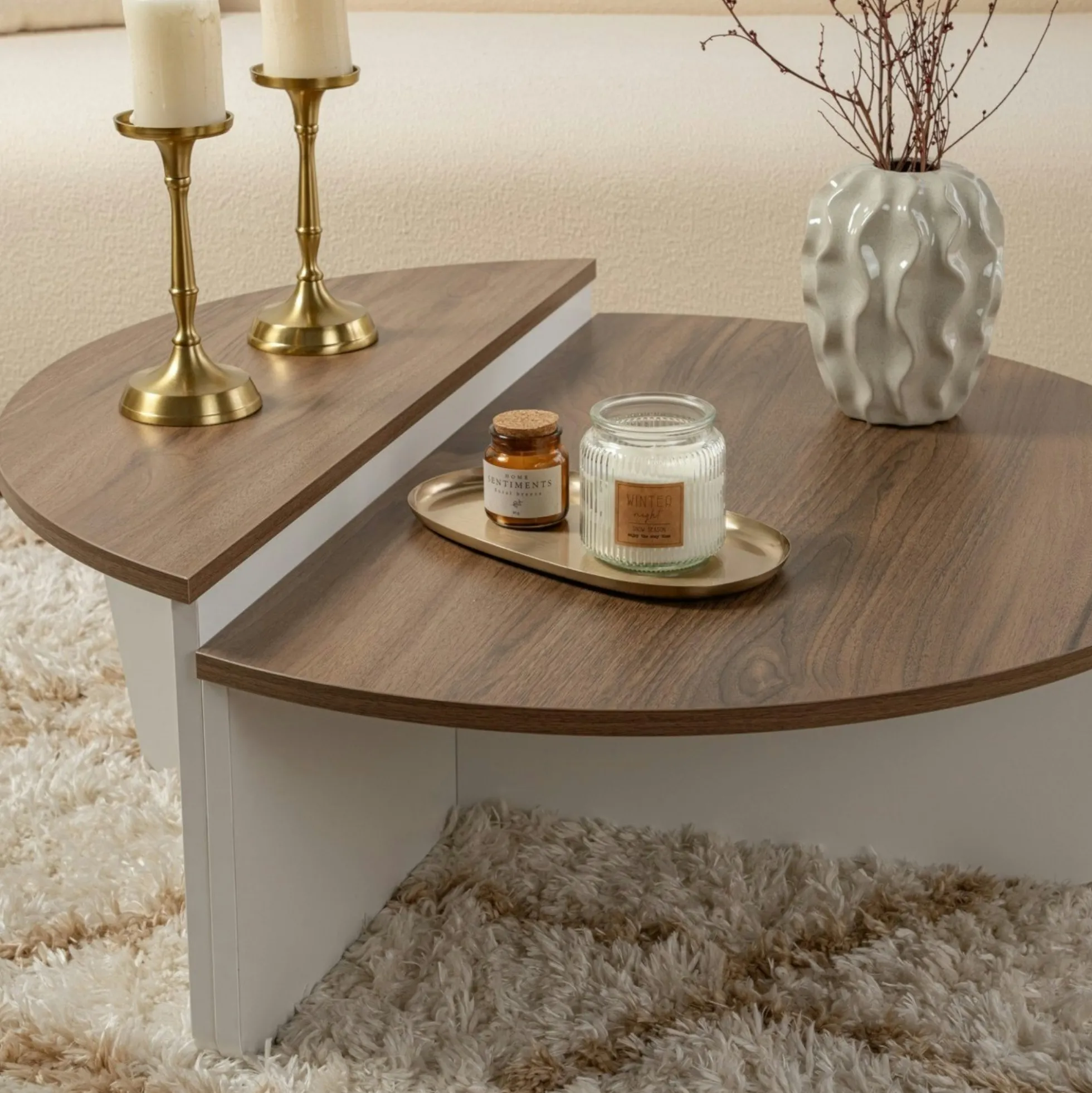 Table basse moderne plateau effet noyer - 2 hauteurs MARFA